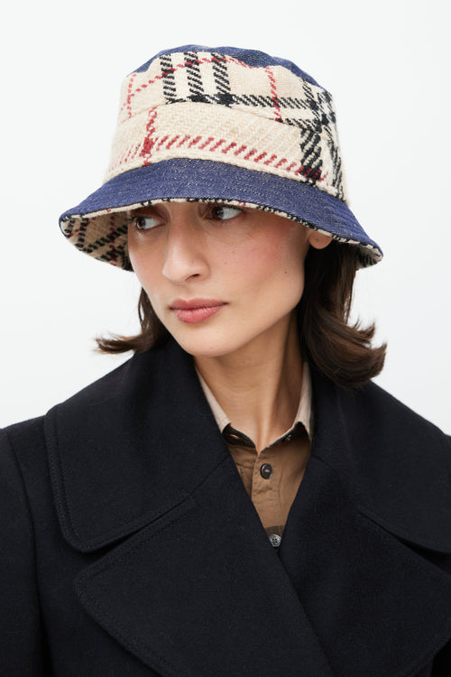 Burberry Beige & Blue Nova Check Denim Bucket Hat