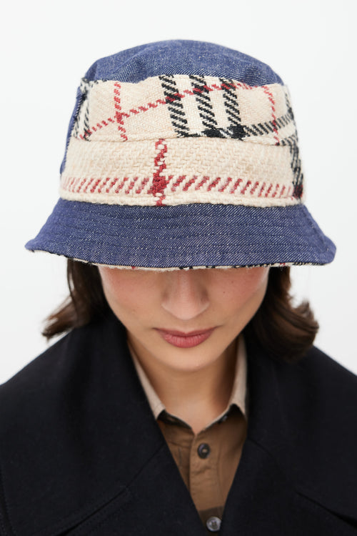 Burberry Beige & Blue Nova Check Denim Bucket Hat