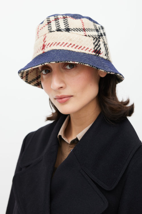 Burberry Beige & Blue Nova Check Denim Bucket Hat