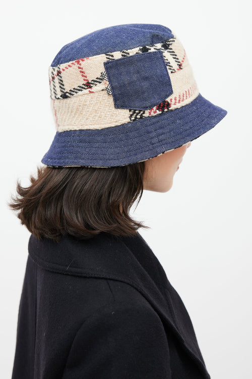 Burberry Beige & Blue Nova Check Denim Bucket Hat