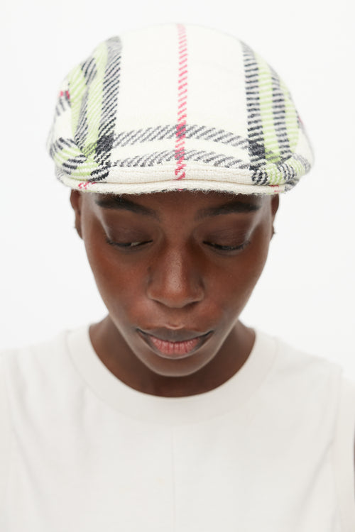 Burberry Beige & Green Wool Check Newsboy Hat