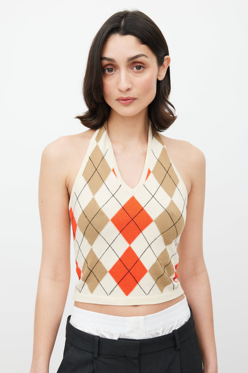 Burberry Beige & Multicolour Argyle Halter Top