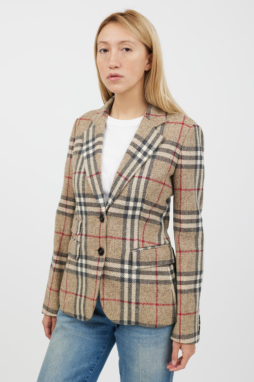 Burberry Beige & Multicolour Cashmere Nova Check Blazer