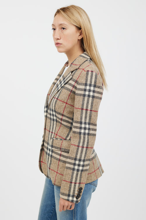 Burberry Beige & Multicolour Cashmere Nova Check Blazer