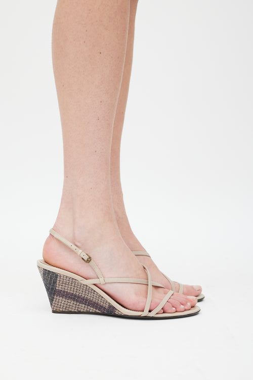 Burberry Beige & Multicolour Leather Woven Wedge Heel