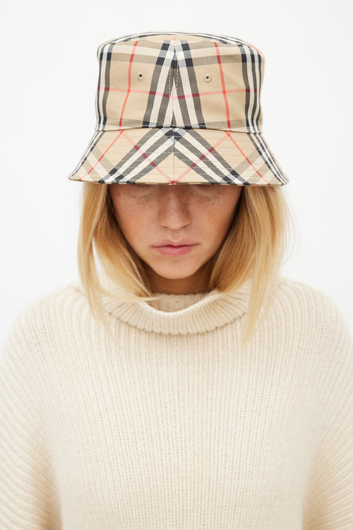 Burberry Beige & Multicolour Nova Check Bucket Hat
