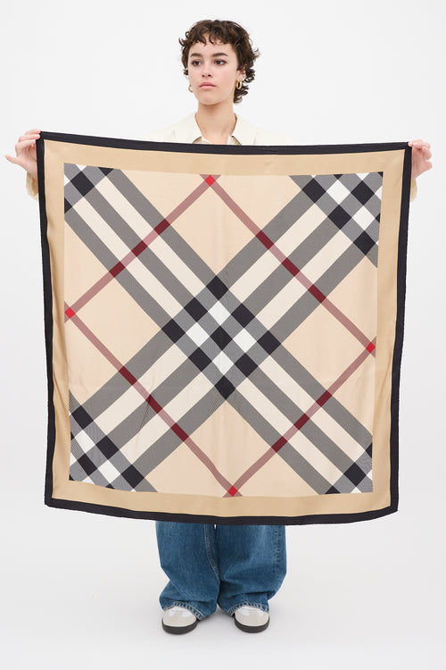 Burberry Beige & Multicolour Silk Nova Check Scarf