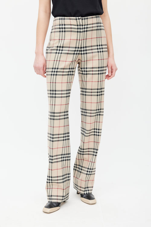 Burberry Beige & Multicolour Wool Nova Check Trouser
