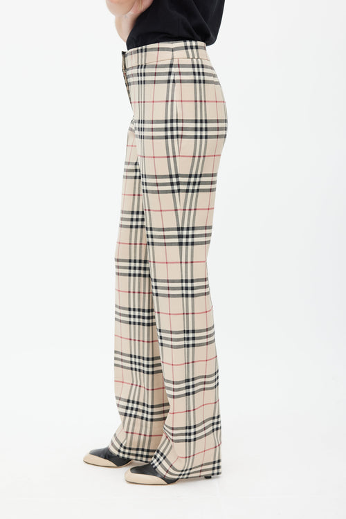 Burberry Beige & Multicolour Wool Nova Check Trouser