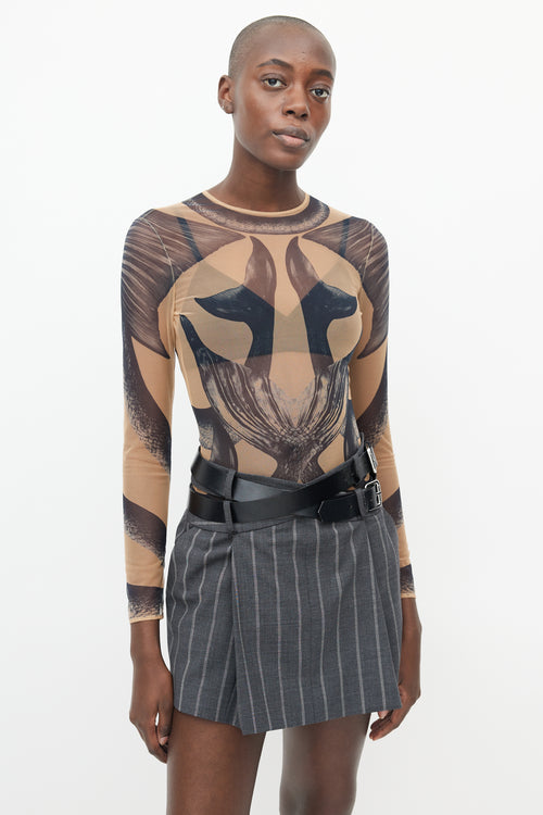 Burberry Beige & Navy Mermaid Tail Print Bodysuit