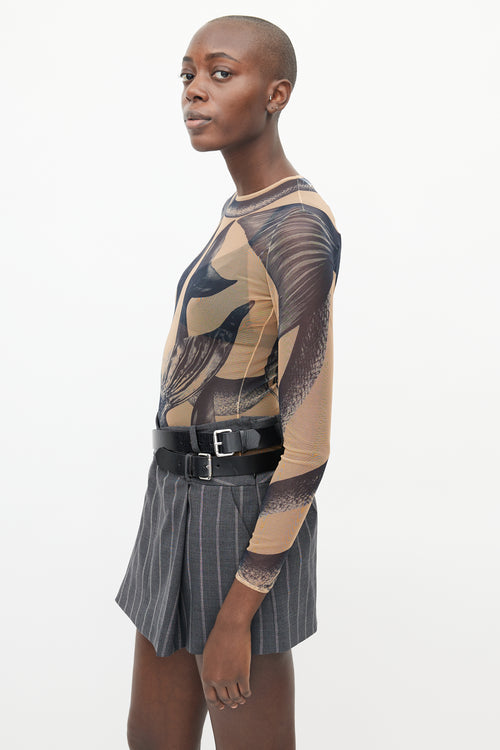 Burberry Beige & Navy Mermaid Tail Print Bodysuit