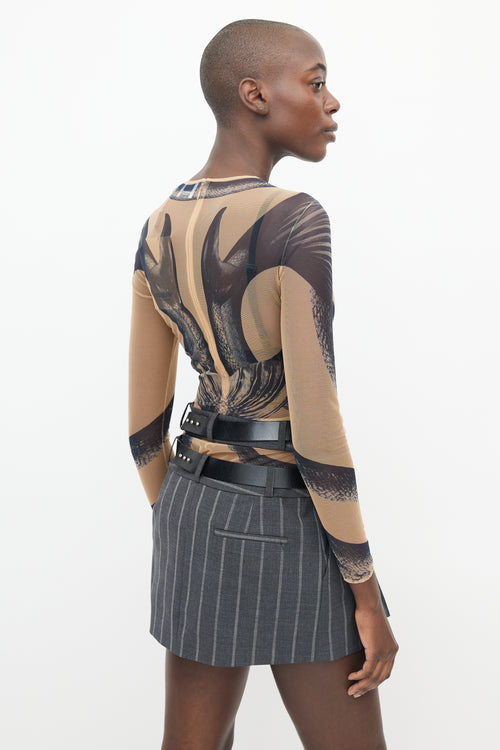 Burberry Beige & Navy Mermaid Tail Print Bodysuit