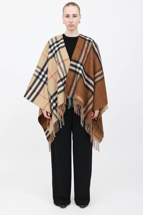 Burberry Nova Check Logo Wool Cape