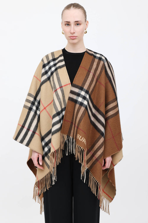 Burberry Nova Check Logo Wool Cape