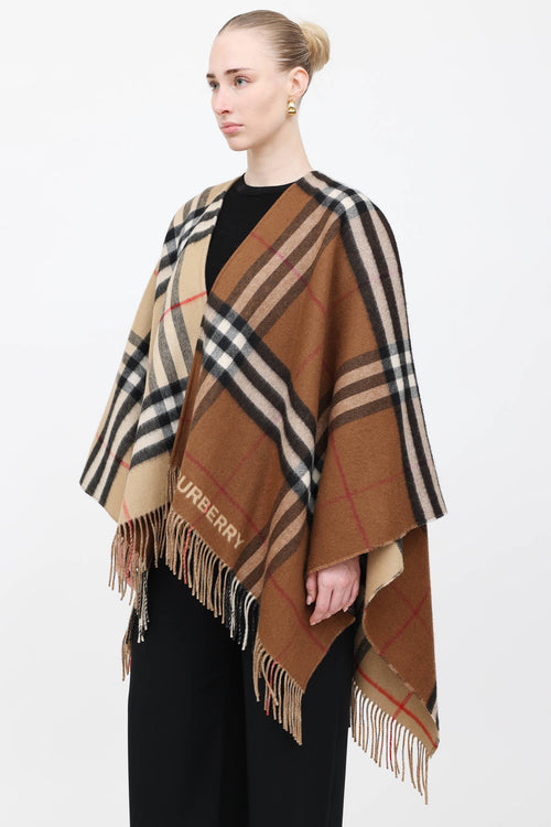 Burberry Nova Check Logo Wool Cape