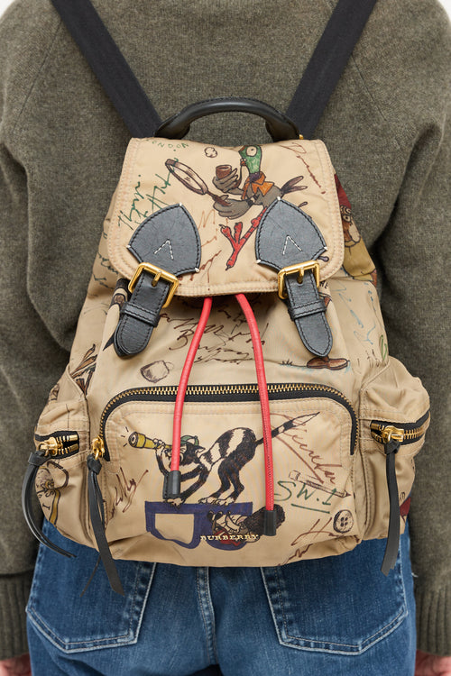 Burberry Beige & Multicolour Nylon Cartoon Backpack