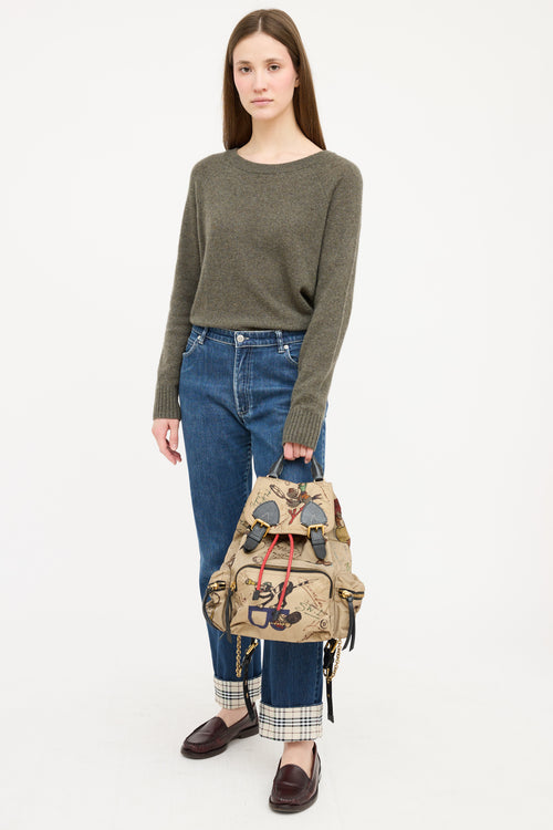 Burberry Beige & Multicolour Nylon Cartoon Backpack