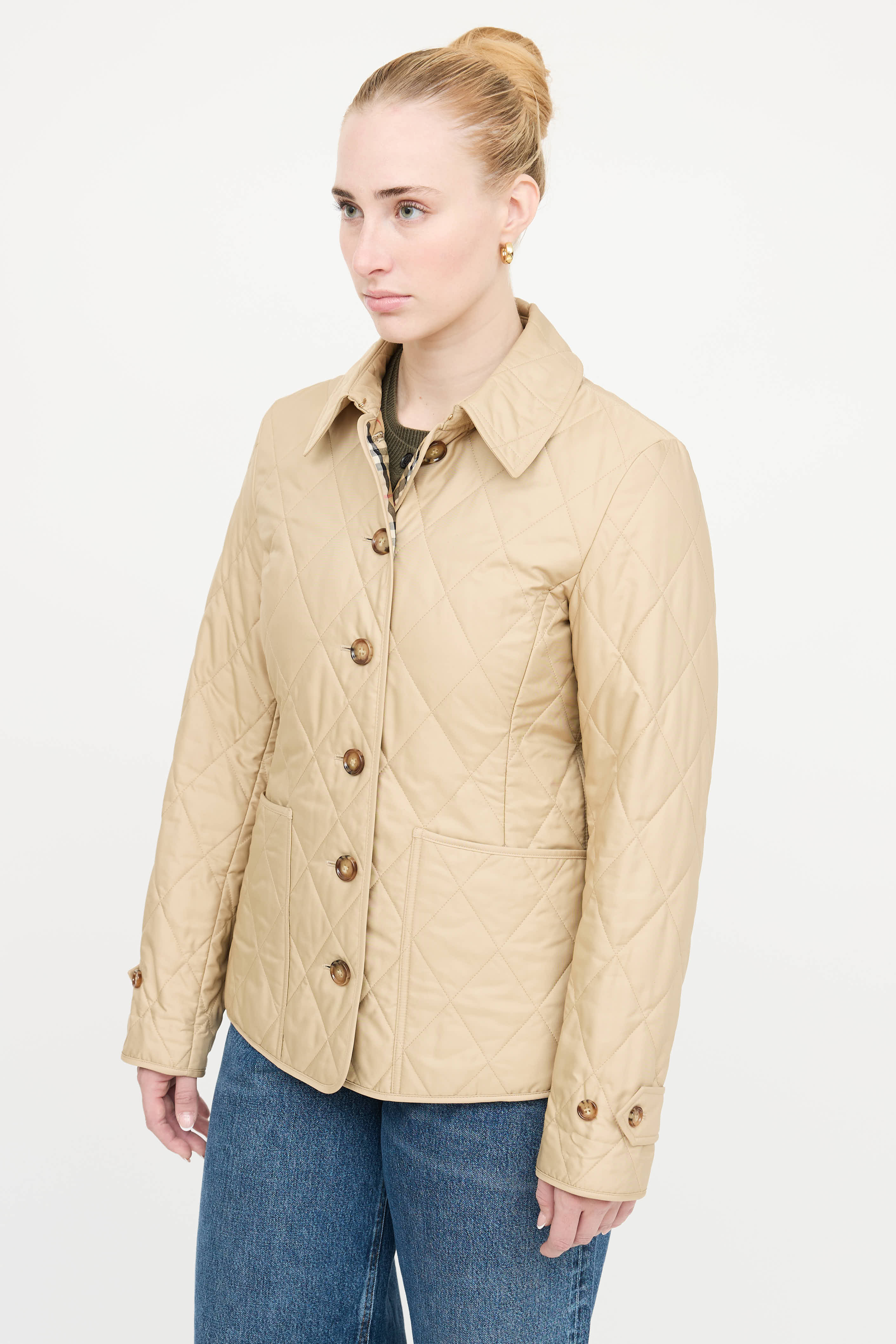 Burberry Quilted Button Up Coat