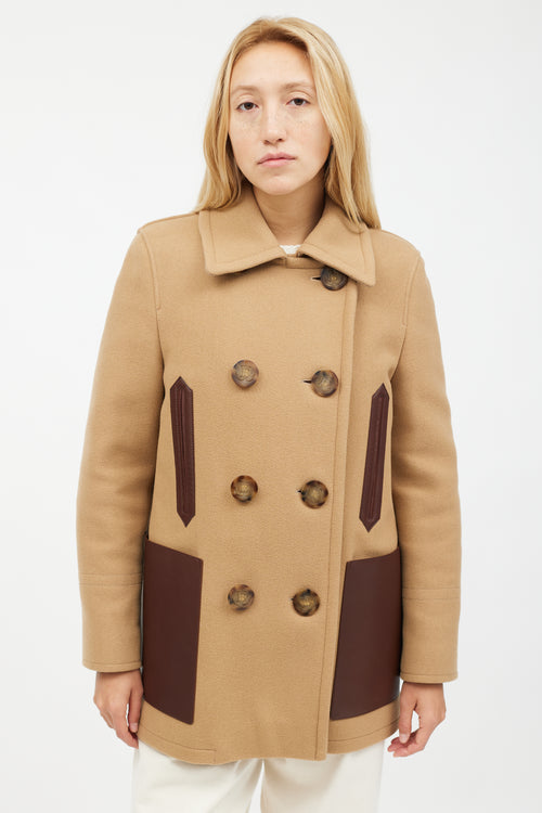 Burberry Beige Wool & Brown Leather Coat