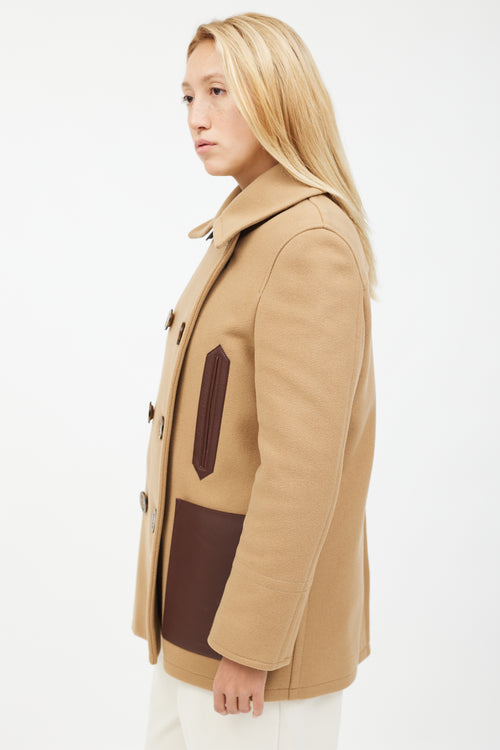 Burberry Beige Wool & Brown Leather Coat