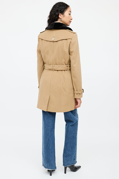 BurberryBeige Wool Fur Double Breasted Trench Coat
