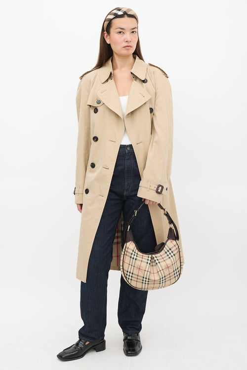 Burberry Beige & Brown Coated Canvas & Leather Haymarket Ryder Bag