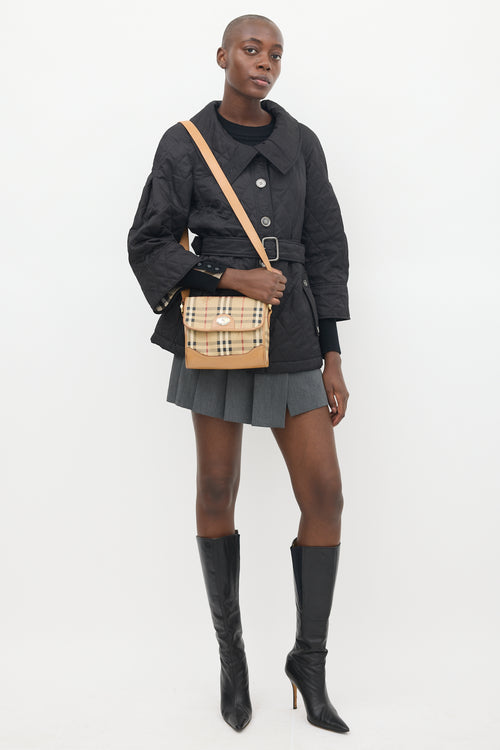 Burberry Beige & Multi Coated Canvas & Leather Nova Check Crossbody Bag