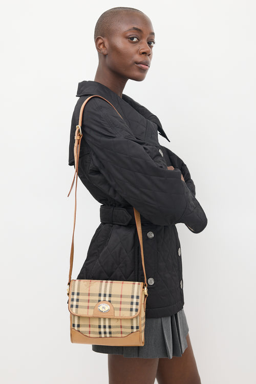 Burberry Beige & Multi Coated Canvas & Leather Nova Check Crossbody Bag