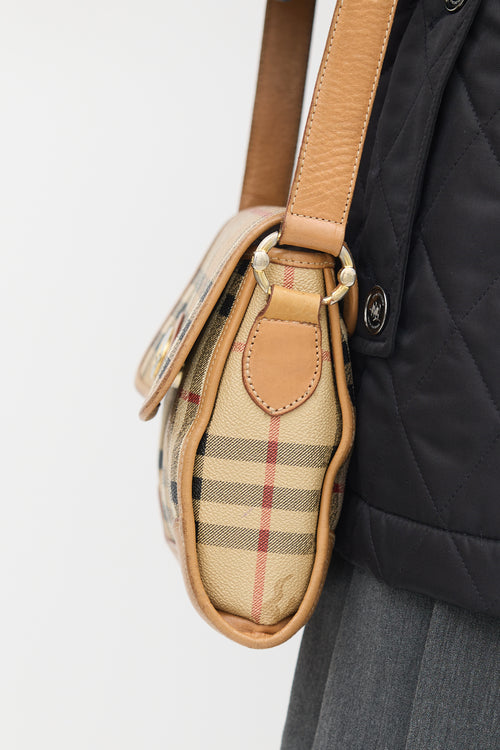 Burberry Beige & Multi Coated Canvas & Leather Nova Check Crossbody Bag