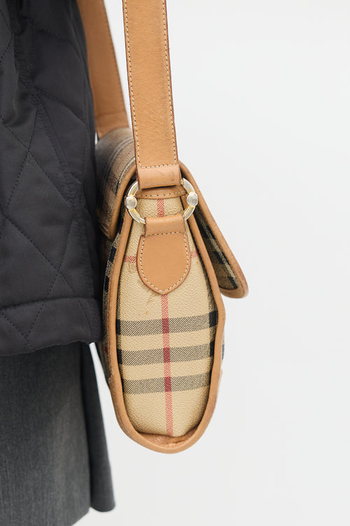 Burberry Beige & Multi Coated Canvas & Leather Nova Check Crossbody Bag