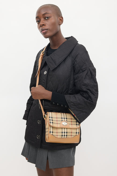 Burberry Beige & Multi Coated Canvas & Leather Nova Check Crossbody Bag