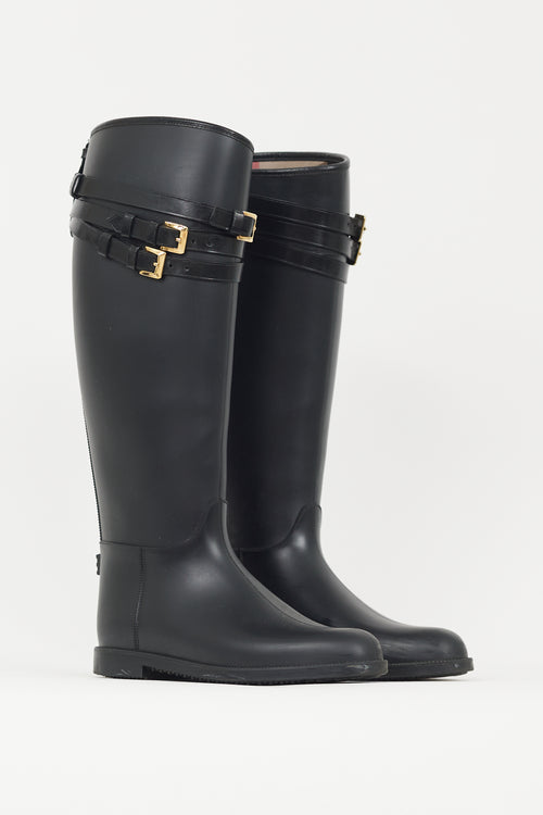 Burberry Black & Gold Rubber Rain Boot