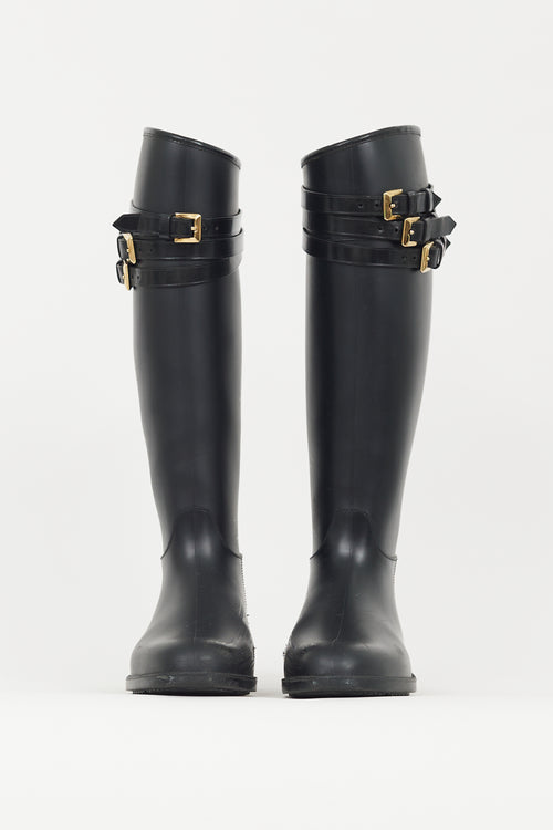 Burberry Black & Gold Rubber Rain Boot