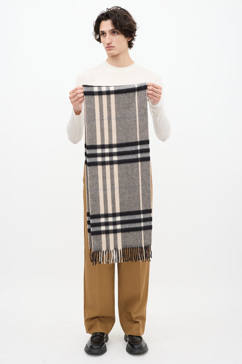Burberry Black & Beige Cashmere Nova Check Fringe Scarf
