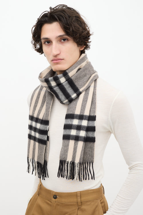 Burberry Black & Beige Cashmere Nova Check Fringe Scarf