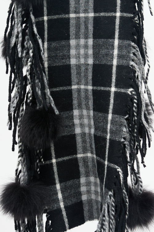 Burberry Black Check & Pom Pom Scarf
