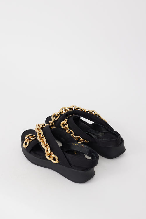 Burberry SS 2016 Black & Gold Canvas Chain Sandals