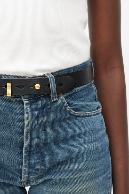 Burberry Black & Gold Leather Slim Clasp Belt