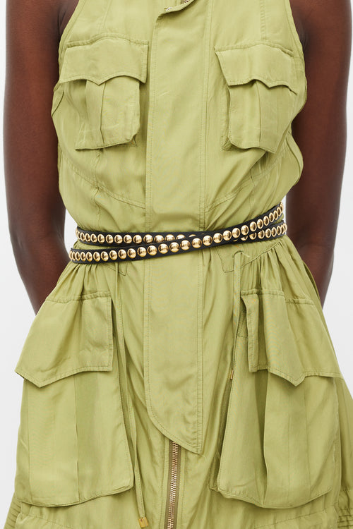 Burberry Black & Gold Studded Thin Belt