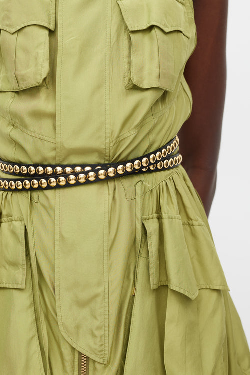 Burberry Black & Gold Studded Thin Belt