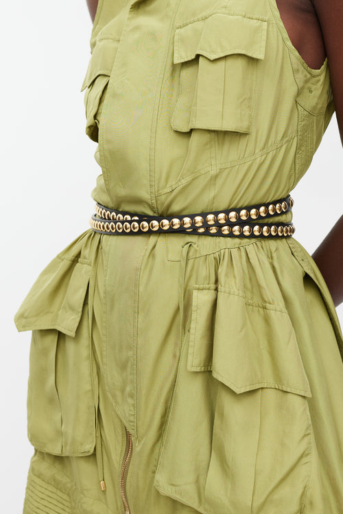 Burberry Black & Gold Studded Thin Belt