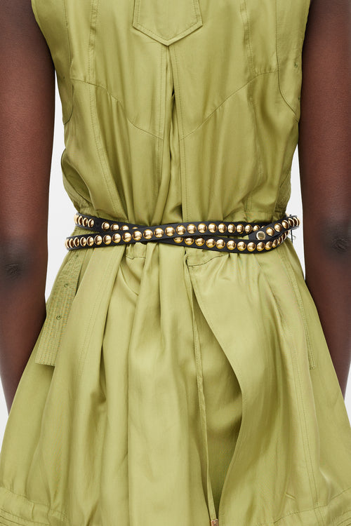 Burberry Black & Gold Studded Thin Belt