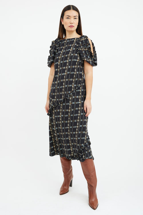 Burberry Black & Multicolour Floral Cold Shoulder Dress