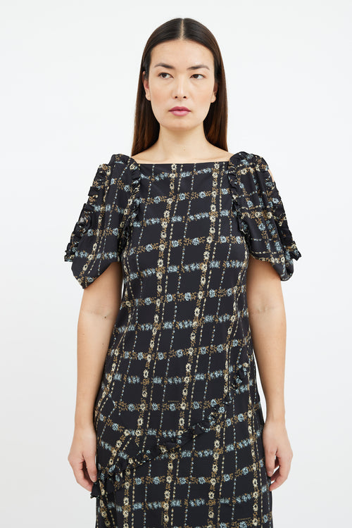 Burberry Black & Multicolour Floral Cold Shoulder Dress