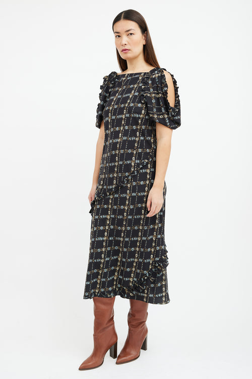 Burberry Black & Multicolour Floral Cold Shoulder Dress