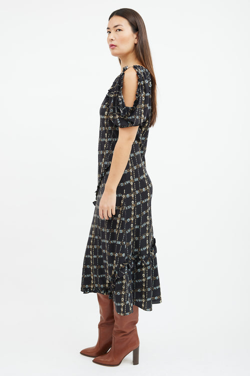 Burberry Black & Multicolour Floral Cold Shoulder Dress