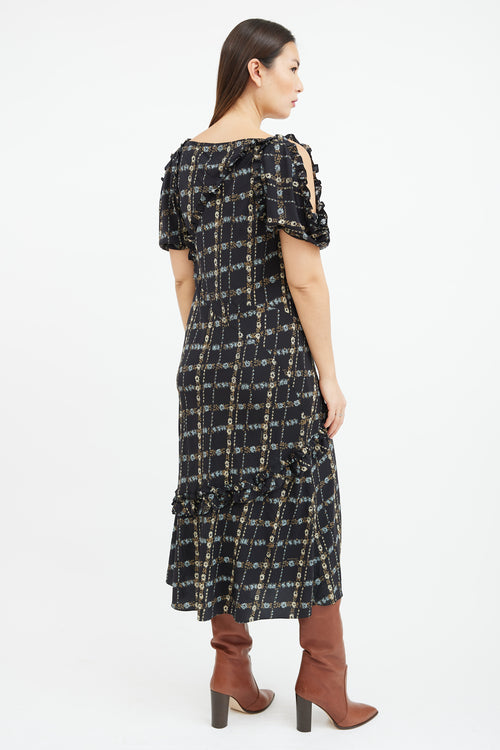 Burberry Black & Multicolour Floral Cold Shoulder Dress