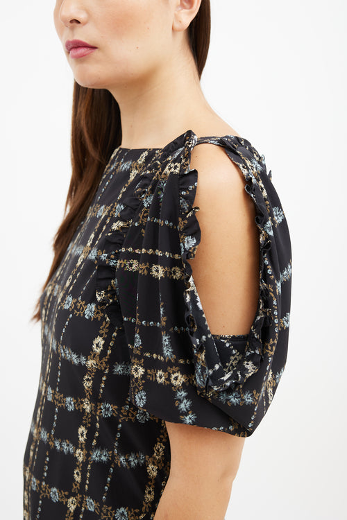 Burberry Black & Multicolour Floral Cold Shoulder Dress