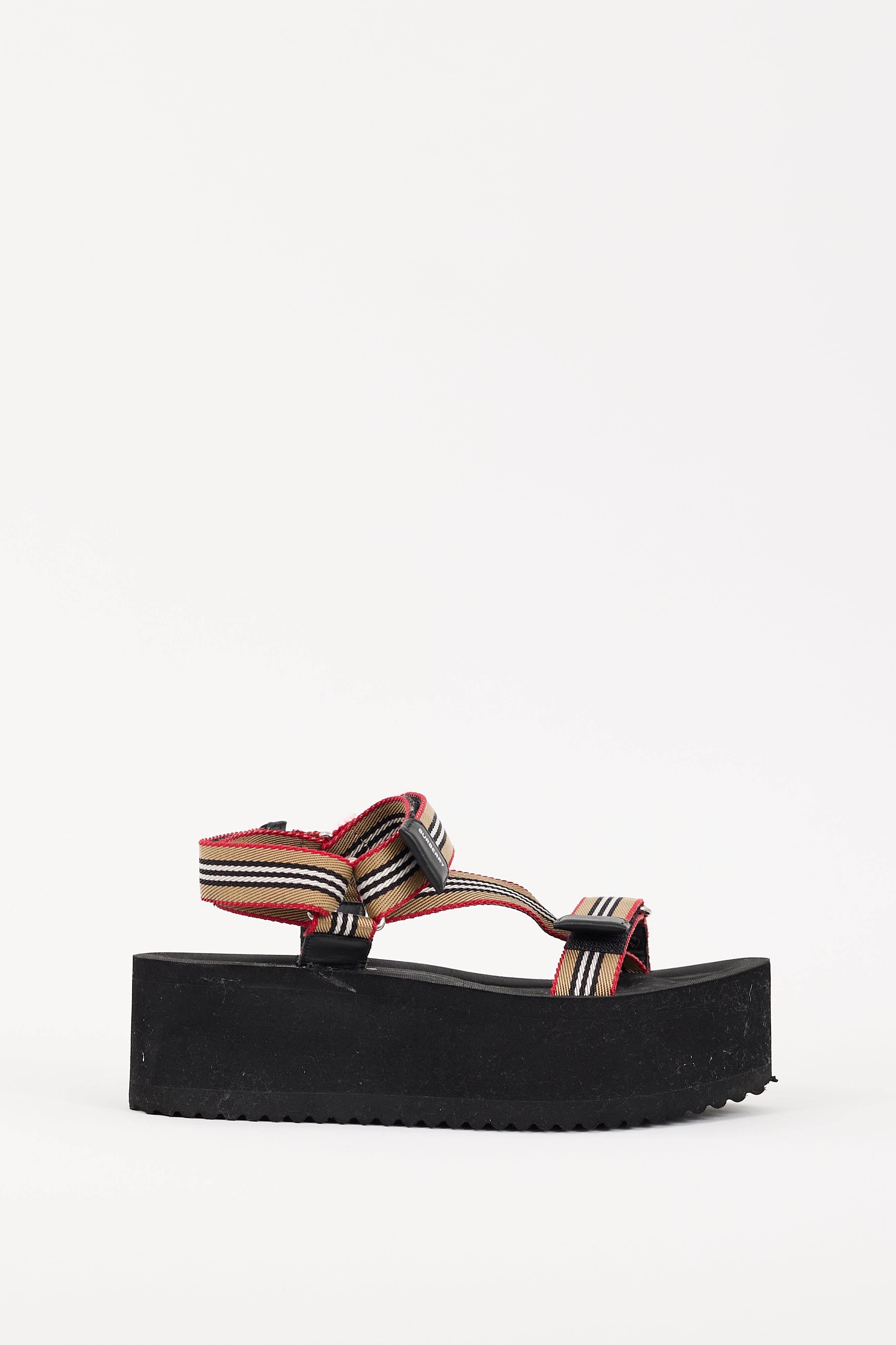 Burberry Black & Multicolour Icon Stripe Platform Sandal