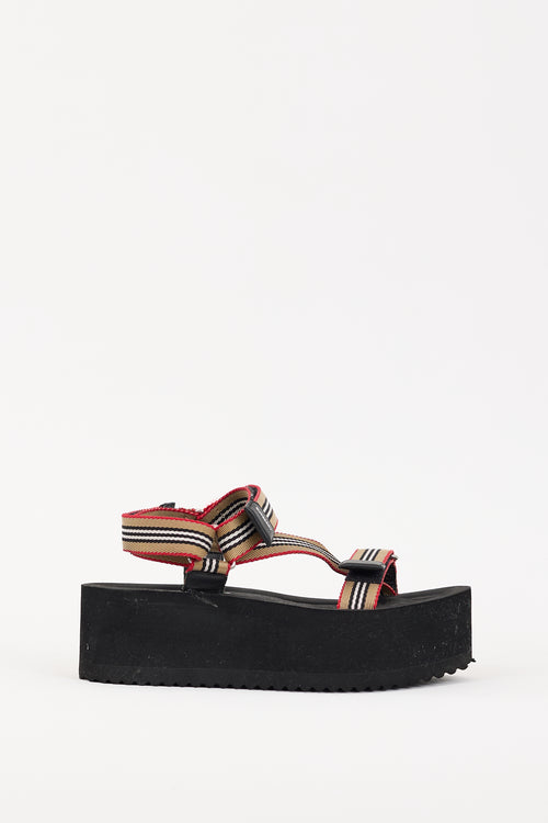 Burberry Black & Multicolour Icon Stripe Platform Sandal